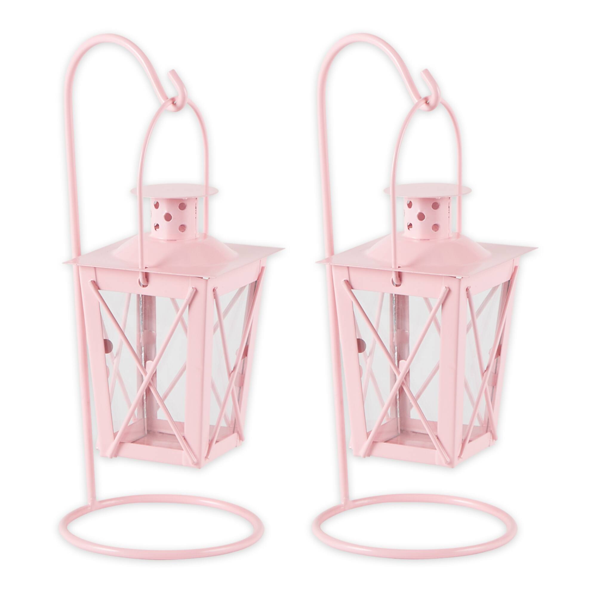 9" Pink Iron Railroad Hanging Lantern Set